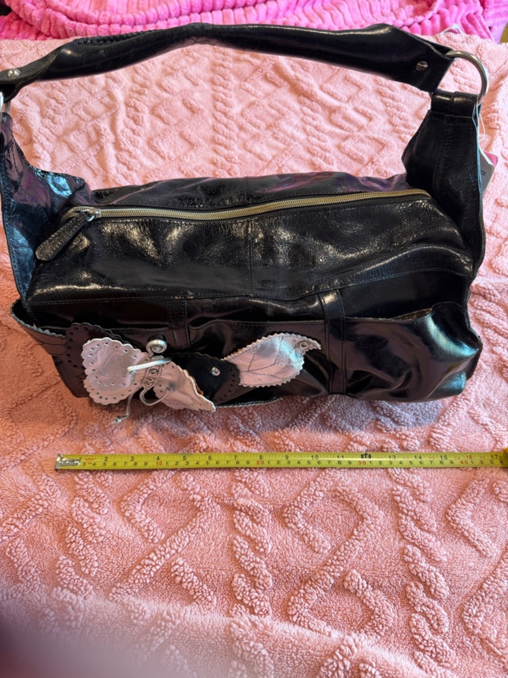 Beverly Feldman NWT Black Leather Butterfly Shoulder Bag Y2K Boho Vintage